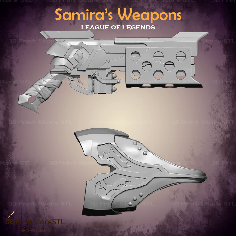 Samira Weapon Cosplay League of Legends 3D Print Model STL File 3DPrintStoreSTL