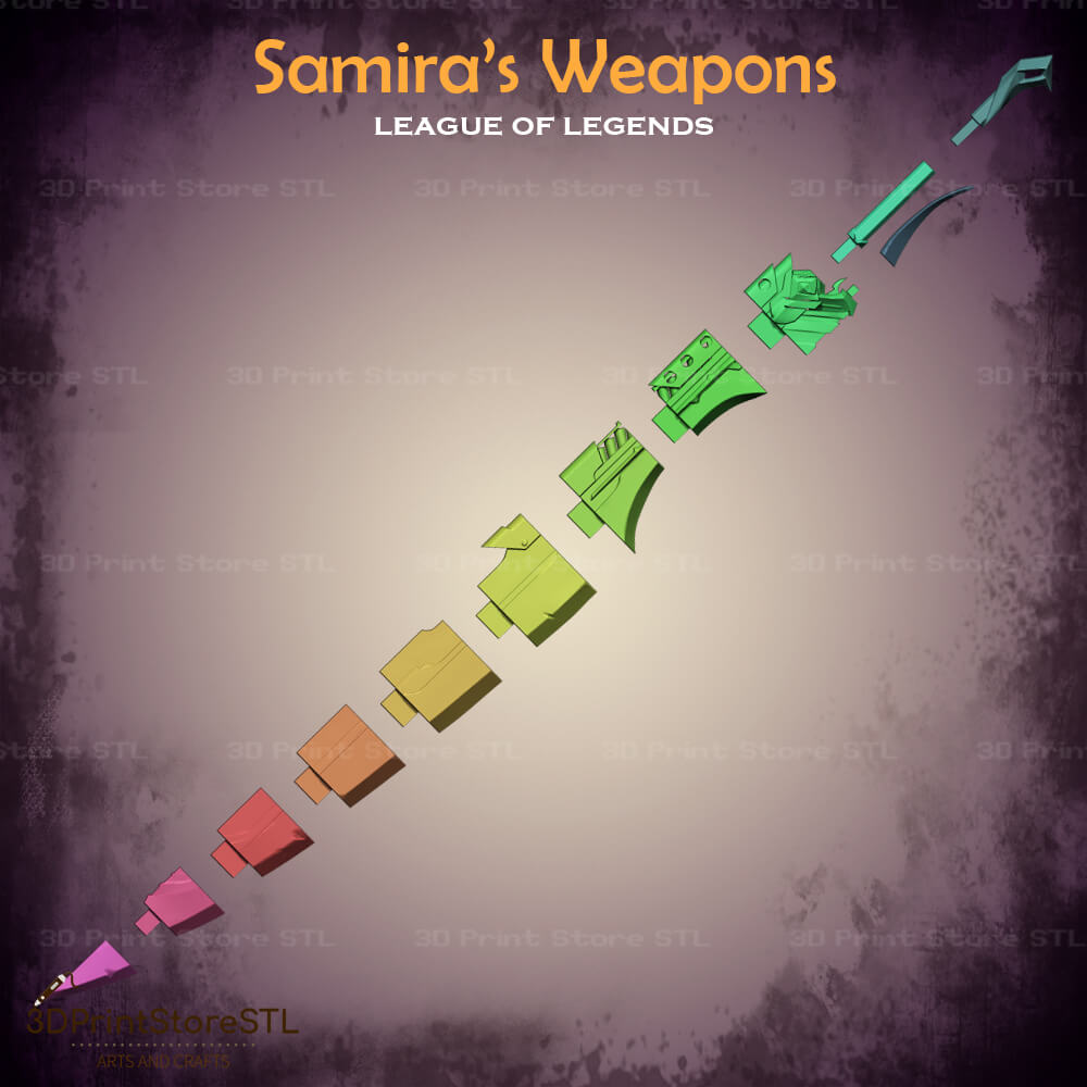 Samira Weapon Cosplay League of Legends 3D Print Model STL File 3DPrintStoreSTL