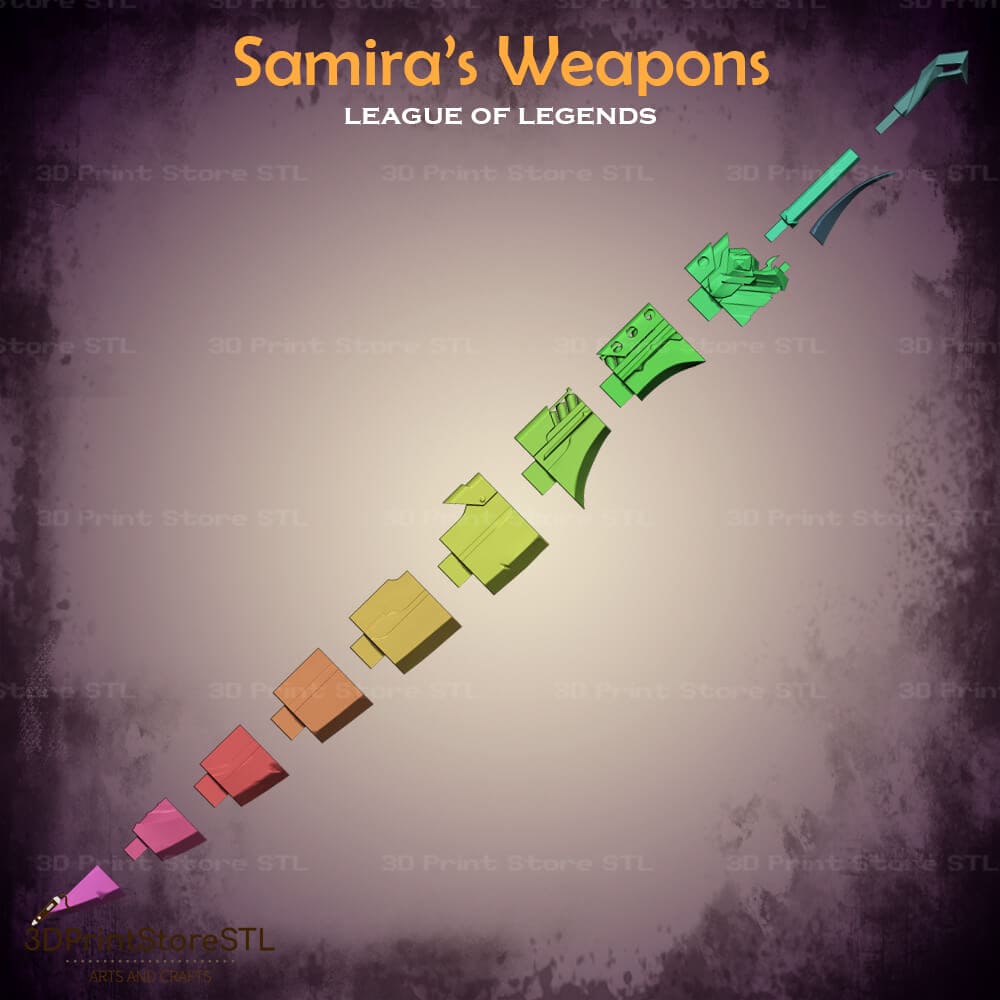 Samira Weapon Cosplay League of Legends 3D Print Model STL File 3DPrintStoreSTL