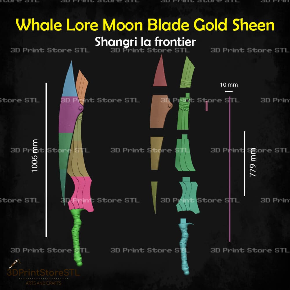 Whale Lore Moon Blade Gold Sheen STL File for Shangri-La Frontier Cosplay and 3D Print Model