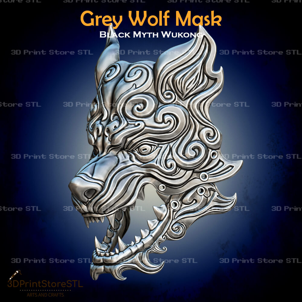 Grey Wolf Mask Cosplay Black Myth Wukong 3D Print Model STL File 3DPrintStoreSTL