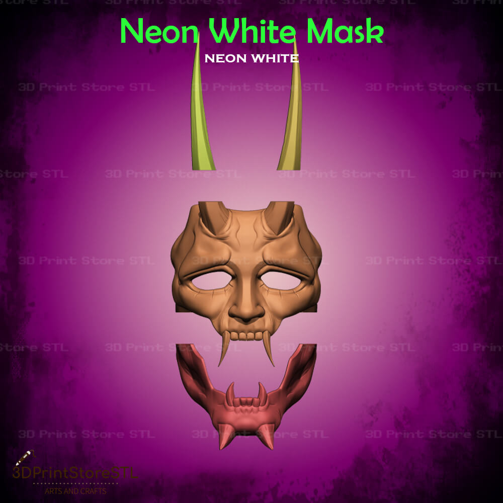 White Mask Cosplay Neon White Game 3D Print Model STL File 3DPrintStoreSTL