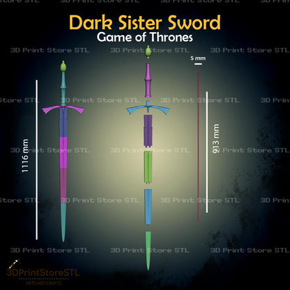 Dark Sister Sword STL File for Game of Thrones Cosplay and 3D Print Model 