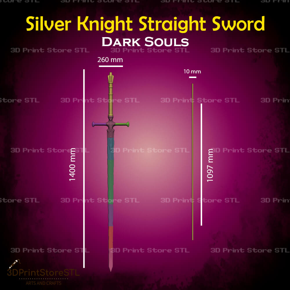 Silver Knight Straight Sword STL File for Dark Souls Cosplay and 3D Print Model