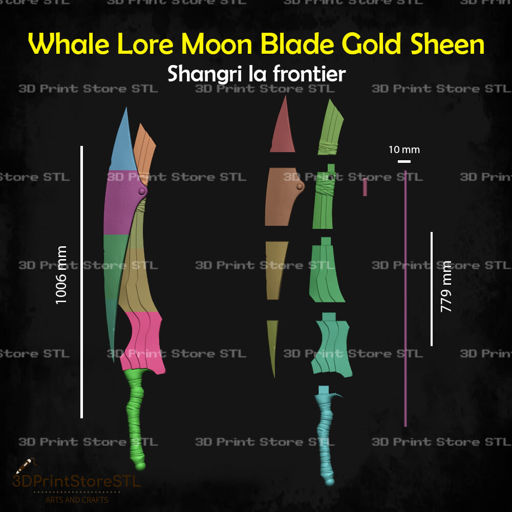Whale Lore Moon Blade Gold Sheen STL File for Shangri-La Frontier Cosplay and 3D Print Model